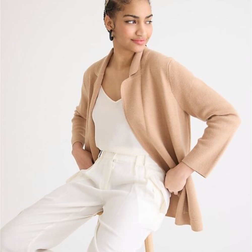 J. Crew Eloise Sweater Blazer-Tan/Khaki-Women's Size Small- 100% Cotton
